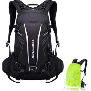 Fietsrugzak, 20 liter, fietsrugzak voor mannen, met regenbescherming en helmafdekking, waterdichte drinkrugzak, ultralicht, hydratatierugzak, MTB-rugzak voor heren/dames, wielrennen, kamperen, wandelen, zwart