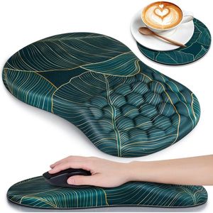 2-in-1 Mouse Mat Set, Mouse Mat with Gel Cushion + Cup Mat, Ergonomic Mouse Mat with Memory Foam, Mouse Pad with Wrist Rest, Pain Relief, Non-Slip Gaming Mouse Mat for Home, Office, Games,