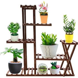 Houten plantenrek, bloemenrek met 5 niveaus, weerbestendig, bloemenstandaard, tuinrek voor balkon, tuin, woonkamer, bloementrap met meerdere verdiepingen, 95 x 95 x 25 cm