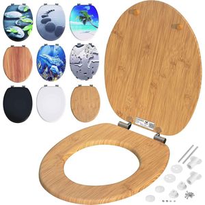 Toiletzitting dubbel softclosemechanisme MDF houten kern hygiënisch roestvrije scharnieren 175 kg badkamer toiletdeksel toiletbril wc-deksel bamboe