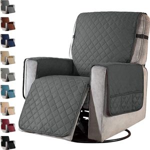 Armchair Protector, Armchair Protector with Pockets, TV Chair Protector, Relaxing Chair Protector with Adjustable Straps, 1 Seater Chair Cushion, Machine Washable, Dark Grey, Small