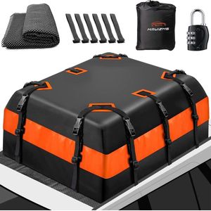 15 Cubic Feet Roof Box, Car Foldable Roof Bag, Waterproof Roof Box, Portable Roof Boxes, 840D Waterproof Roof Rack, Luggage Box for All Vehicles with/Without Pannier Rack (Orange/Black)