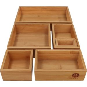 6-piece drawer organiser, 100% natural bamboo, versatile organiser for drawers of any size, ideal as dressing table organiser or drawer insert for office, bathroom and kitchen.