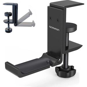 Headset Holder, Foldable Headphones Stand Made of Aluminium Universal Headphone Holder with Cable Organiser Headphone Stand for All Gaming Headset and Bluetooth Headphones (Black)