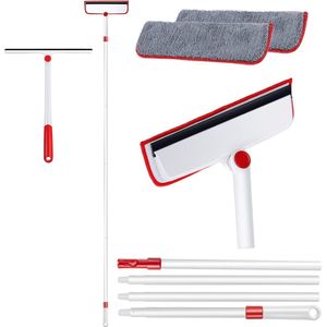 Raamwissers, set van 2, 2-in-1 raamwisser met 180 cm telescoopstang, voor autoruiten, draaibaar wisserscharnier, voor hoge ramen, binnen en buiten