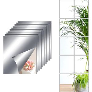 Self-Adhesive Tile Mirrors, Pack of 10, 15 x 23 cm, Mirror Tiles, Self-Adhesive 2 mm, HD DIY Acrylic Wall Mirror, Adhesive Mirror, Wall Decoration, Mirror for Sticking, Adhesive Mirror for the