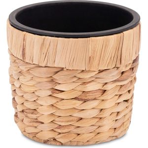 Ronde bloempot gevlochten van zeegras met kunststof inzetstuk om te beplanten - plantenpot - 16cm