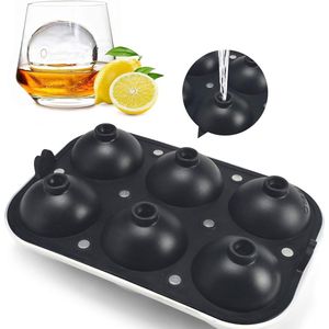 IJsblokjesvorm siliconen XXL ballen 60 mm ijsbolvorm 6 ijsballen met deksel BPA-vrij ijsblokjeshouder voor whisky, cocktails zwart, 1 stuk