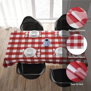 Tafelkleed voor 6 Seater Centre eettafel - Buffalo Red Checks (142 x 240 cm) - Gemerceriseerde stof van garen, wasbaar, rechthoekig, voor hotel, restaurant en hotel