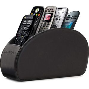Houder voor afstandsbediening met 5 vakken - ruimte voor DVD, Blu-Ray, TV, Roku of Apple TV afstandsbedieningen - PU-leer met suède voering - slank en compact voor opslag (zwart)
