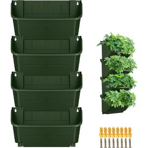 Hangende verticale wandplant, verticale tuinplantenwand met 4 vakken, aan de muur gemonteerde plantenzak, voor tuin, balkon, woondecoratie