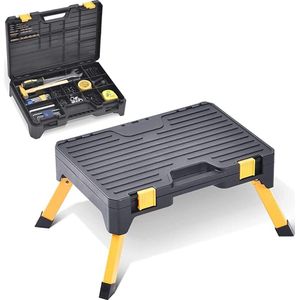 Werkplaatskruk met gereedschapskist, antislip trapkruk, inklapbare trapladder met opbergdoos voor keuken (zwart, 1 trede)