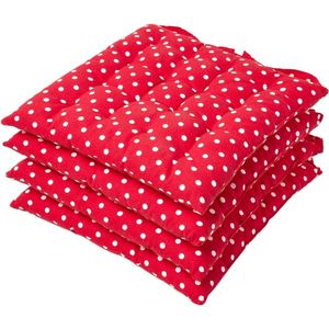 gestippeld stoelkussen 40 x 40 cm, rood, zitkussen voor stoelen met banden en knoopsluiting, bekleding van 100% katoen, polyester vulling, polka dots patroon