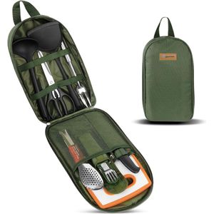 Camping Keukengerei Set met Waterdichte Tas voor Kampeer Kookgerei, Kampeer Servies, Klein en Draagbaar, Geschikt voor Buitengebruik, Wandelen, Bergbeklimmen, Kampeerset voor Rugzakken, Donker.