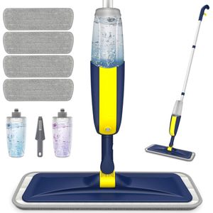 Dweil met Sprayfunctie, Spraydweil Vloerdweil met 2 Navulbare Flessen en 4 Wasbare Pads 360 Graden Draaibare Dweil Spraydweil voor Alle Vloeren