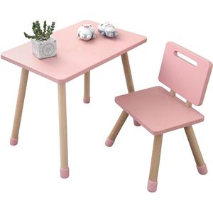 Kindertafel met stoel: robuuste kinderstoelenset van grenenhout om te spelen en te leren - perfect kinderkamermeubel in Scandinavische stijl (roze, 1 stoel)