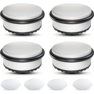 roestvrijstalen deurstopper, set van 4, zware deurstopper, plat en solide met een rond gewicht van 1,1 kg, elegante en moderne deurstopper set voor vloeren, inclusief 4 deurklink bumpers, wit, deurbeschermers en deurstopper.