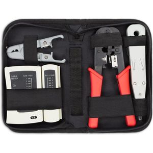 Stuk Netwerk Gereedschapsset met Tas Kabeltester Krimptang LSA Insteekgereedschap Draadstripper IT Computer Netwerk LAN CAT Gereedschap RJ11 RJ12 RJ45 Wit Rood