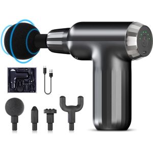 Massagepistool massageapparaat, mini massage gun, spiermassageapparaat elektrisch, draagbaar handmassageapparaat met 6 snelheden, 4 massagekoppen