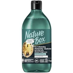 Nature Box MEN 3-in-1 doucheshampoo – haar, gezicht, lichaam – veganistische shampoo met koudgeperste notenolie – reinigt de hoofdhuid en beschermt – 98% ingrediënten van natuurlijke oorsprong – 385