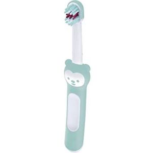 MAM Baby's Brush Tandenborstel voor pasgeborenen, met veiligheidsring, kleine borstelkop en korte handgreep, geschikt voor melktanden, vanaf 6 maanden, lichtblauw