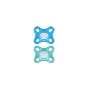 MAM Comfort, set van 2 fopspenen 0-2 maanden, fopspeenset voor premature baby's en pasgeborenen, 100% MAM SkinSoft siliconen met fopspeenbox, blauw/turquoise