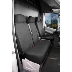 Walser Autostoelhoes Transporter Fit van stof antraciet geschikt voor Ford Transit, 1 enkele zitplaats voorin (armleuninguitsparing) & opklapbare dubbele zitbank voorin