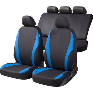 Walser Autostoelbekleding Dundee met Zipper ZIPP-IT - Autostoelhoes set - 2 stoelbeschermer voor voorstoel - 1 stoelbeschermer voor achterbank zwart/blauw