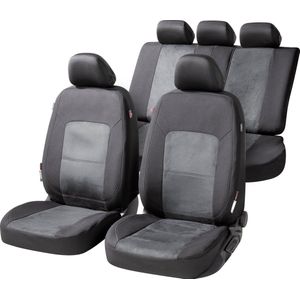 Walser Premium Autostoelbekleding Ellington met Zipper ZIPP-IT - Autostoelhoes set - 2 stoelbeschermer voor voorstoel - 1 stoelbeschermer voor achterbank zwart/grijs 11865