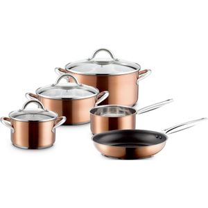 MÄSER Topf-Set "Asterion", Edelstahl 18/8, (Set, 8 tlg., 1 Bratentopf Ø 16/20/24 cm, 1 Kasserolle Ø 16 cm, 1 Bratpfanne Ø 24 cm), Induktion