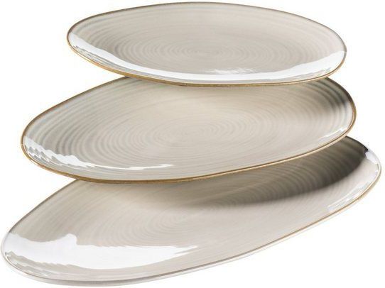 MÄSER Serie Nottingham, Set aus 3 Servierplatten, Servierteller in 3 Größen im Vintage-Look, Beige, Steinzeug