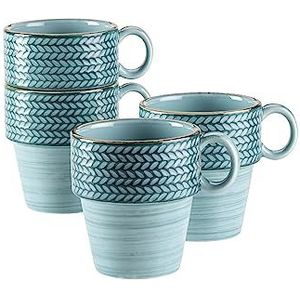 MÄSER Prospero, koffiebekerset van 4 handbeschilderde bekers in gastronomie-kwaliteit, ook ideaal als cappuccino-kop, moderne vintage stijl, blauw