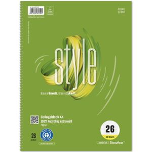 Staufen Green Collegeblok - DIN A4, liniatuur 26 (5mm geruit met rand), 80 vellen, 4-voudige perforatie, premium wit 70g/m² gerecycled papier, 1 stuk