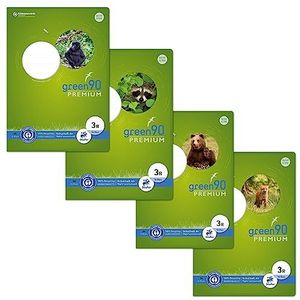Staufen Premio oefenboek, 4 notitieboekjes, elk 16 vellen, DIN A4, 3R ruling (21 dubbele lijnen met marges), 90 g/m² gerecycled papier, ronde hoeken voorkomen ezeloren
