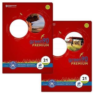 Staufen Green schoolschrift - DIN A4, liniatuur 21 (9 mm gelinieerd), 2 schriften met elk 32 vellen, 90 g/m² gerecycled papier, afgeronde hoeken ter voorkoming van ""ezelsoren