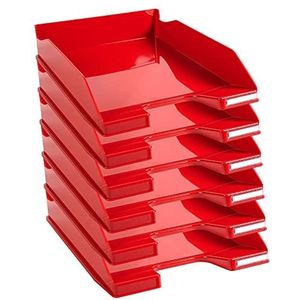 Exacompta - ref. 113218D - Set van 6 Brievenbakken COMBO MIDI - Afmetingen: 34,6 x 25,5x 6,5 cm - voor A4-documenten + - kleur karmijnrood glanzend