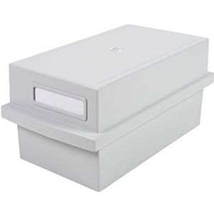 Exacompta 56140D indexcassette A7 dwars van gerecycled kunststof met deksel en 1 scheidingsplaat voor maximaal 600 indexkaarten, lichtgrijs blauwe engel