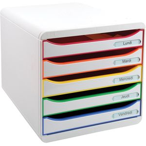 Exacompta Schubladenbox BIG-BOX PLUS  weiß mit bunten Farblinien 309913D, DIN A4 mit 5 Schubladen