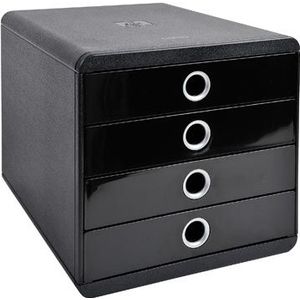 Exacompta 314438D 1x POP-BOX ladenbox met 4 gesloten laden voor DIN A4+ documenten, Glossy, zwart-zwart glanzend - zwart Synthetisch materiaal 314438D