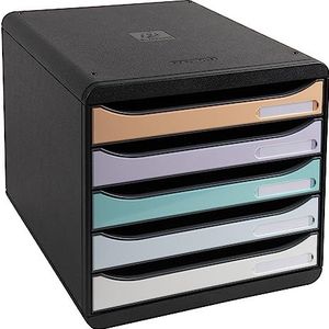 Exacompta - ref. 3094296D - Ladebox - Bureau - kantoor BIG-BOX PLUS met 5 laden voor A4+ documenten - Afmetingen: diepte 34,7 x breedte 27,8 x hoogte 27,1 cm - Zwart/pastel glanzend