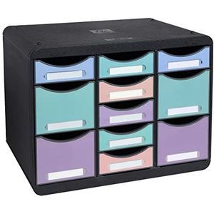 Schubladenbox Exacompta STORE BOX MULTI Aquarel, 7 kleine & 4 hohe Schübe mit Auszugstopp & Griffmulde, Kunststoff, schwarz
