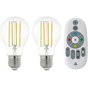 EGLO connect.z Smart Home Set 2x E27 LED-lampen A60 met afstandsbediening, ZigBee app en spraakbediening, dimbaar, vintage design, 806 lumen en elk 6 W, helder in neutraal wit