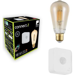 EGLO Connect.z Smart Home Kit ledlamp, E27 ST64 en bewegingsmelder, ZigBee app-bediening, dimbaar, vintage barnsteenlamp, 500 lumen, 5,5 W, warm wit