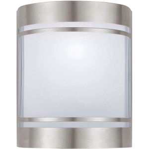 Eglo Cerno, buitenwandlamp, 1 -lichts wandlamp van roestvrij staal, kleur: zilver, wit. Glas: wit, gesatineerd. Fitting: E27. IP44