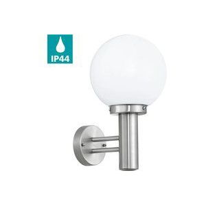 Eglo Nisia buitenwandlamp, 1-vlammige buitenlamp, wandlamp van roestvrij staal en glas, kleur: zilver, wit, fitting: E27, IP44