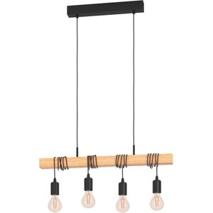 EGLO pendelarmatuur TOWNSHEND hout vintage, hanglamp eetkamer, pendellamp 4 lichtbronnen, rustieke retro lamp in industrieel design met E27 fitting, hanglamp zwart, bruin