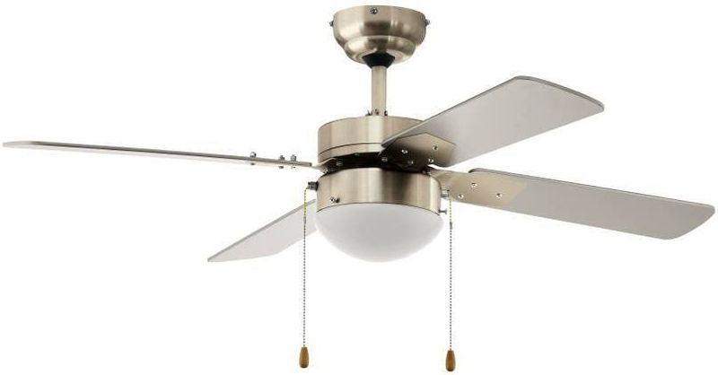 Eglo - Deckenventilator Gelsina, 4 Flügel Ventilator mit Zugkette, Beleuchtung und Sommer Winter Betrieb, Flügelmaterial mdf in Silber, ac Motor, ø