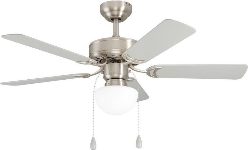 Eglo - Deckenventilator cadiz, 5 Flügel Ventilator mit Licht, Zugkette, Wendeflügel aus mdf in Silber oder Eiche, Gehäuse aus Stahl in Nickel-Matt,