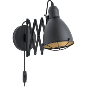 EGLO Wandlamp Treburley, 1 lichtpunt, industrieel, vintage, retro, wandlamp binnen van staal, woonkamerlamp, hallamp in zwart, goud, wandlamp met schakelaar, E27-fitting