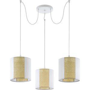 Hanglamp - Wit Staal - Ronde Lampenkappen - Vlechtlook